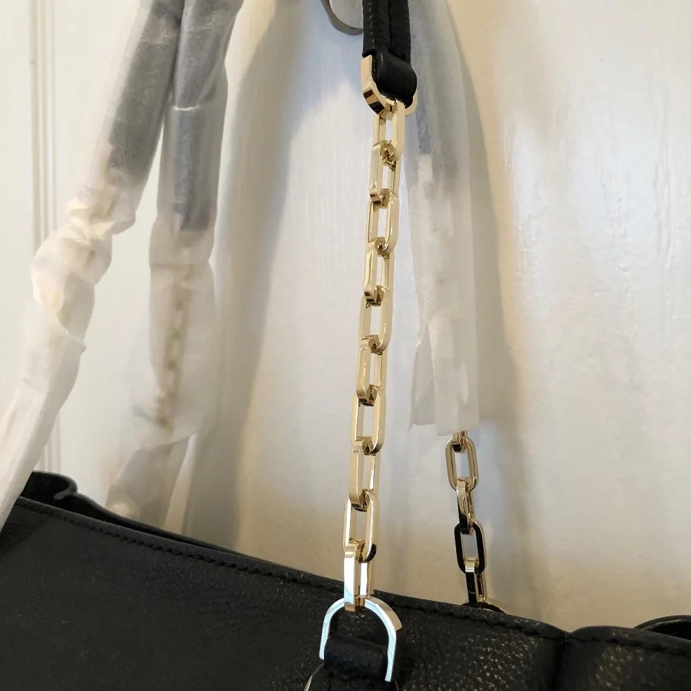 Kate Spade Vivian Tote Black Pebbled Leather Shoulder Bag Gold Chain NWT